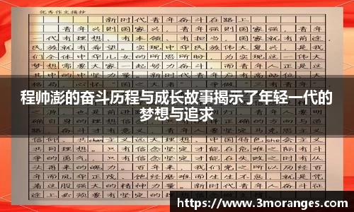 程帅澎的奋斗历程与成长故事揭示了年轻一代的梦想与追求